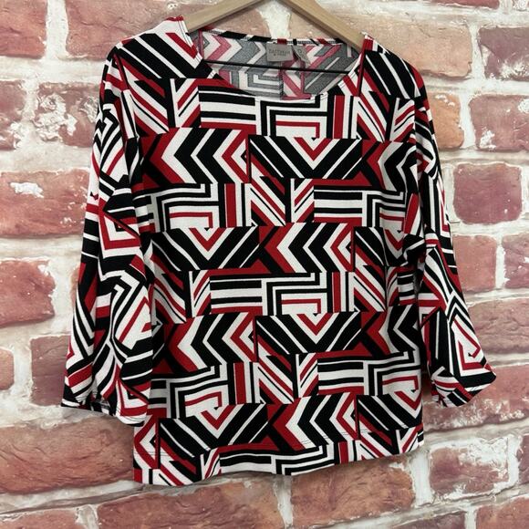 Chicos Easywear Top Womens Multicolor Small Striped Abstract Casual Career Shirt - Picture 2 of 8